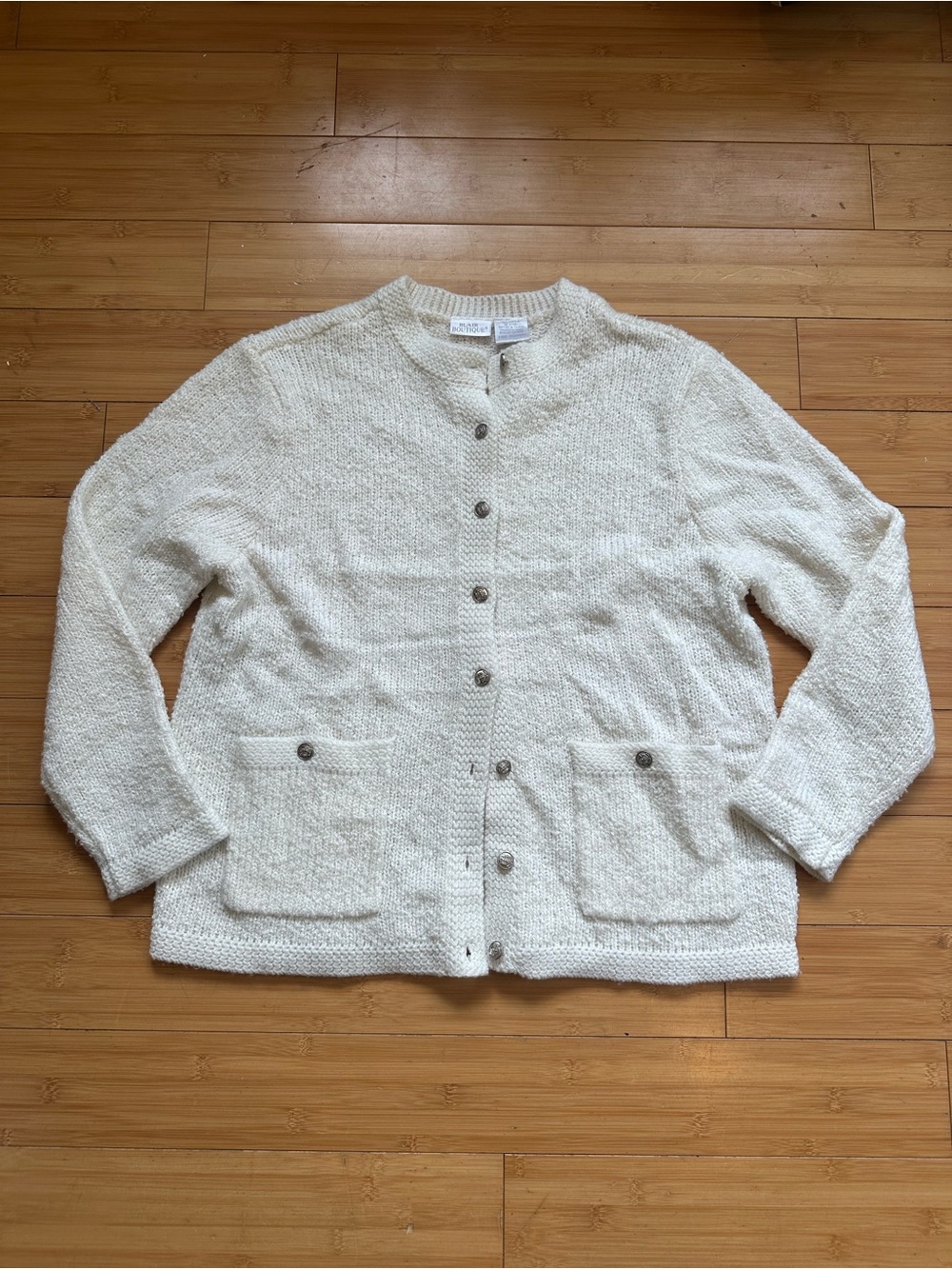 Cream Button-Front Textured Cardigan Sweater